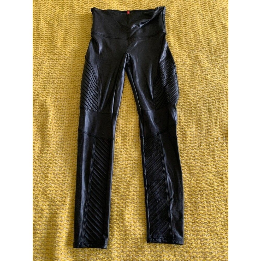 SPANX Faux Leather Moto Leggings Black Large Pull-On Shaping 20136R